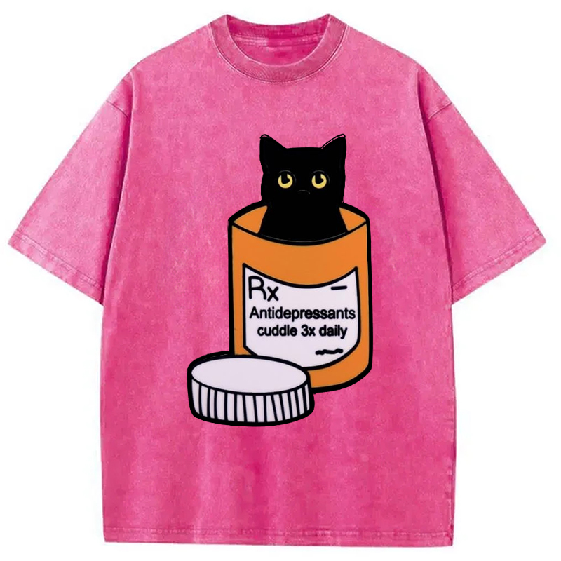Modecanvas Black Cat Medicine Bottle Washed T-Shirt