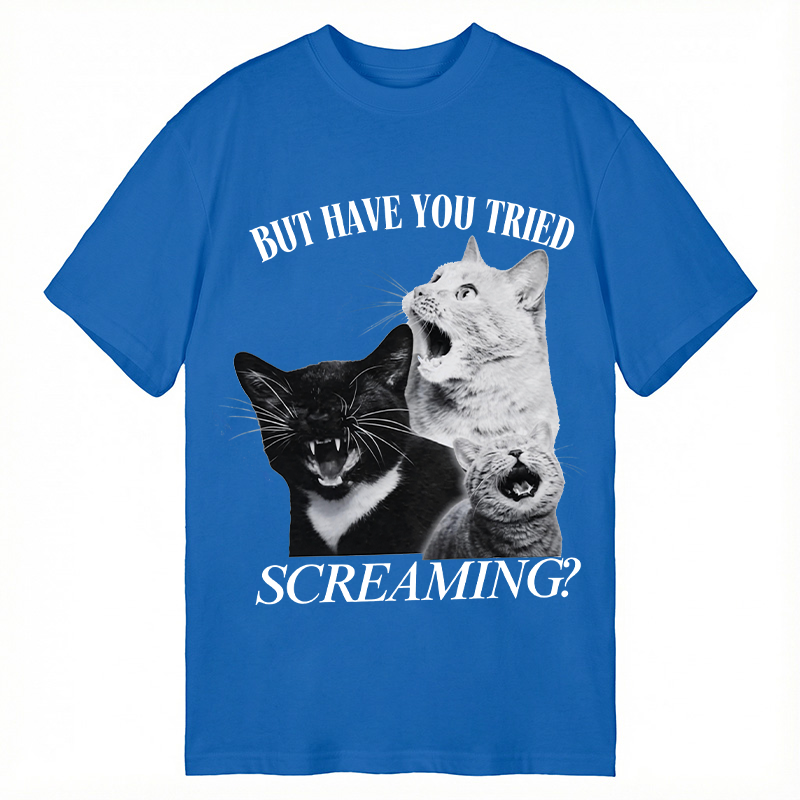 Modecanvas Funny Screaming Cat DTG Printing Classic T-Shirt-modecanvas