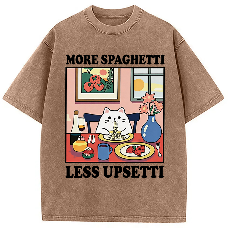 Modecanvas More Spaghetti Less Upsetti Cute Cat DTG Printing Washed T-Shirt