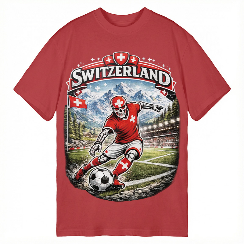 Modecanvas Switzerland Soccer Skull DTG Printing Classic T-Shirt-modecanvas