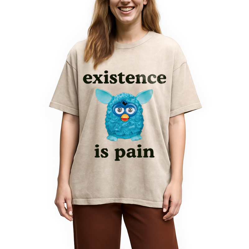 Modecanvas Existence Is Pain DTG Printing Washed T-Shirt