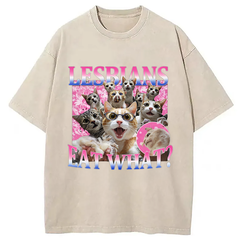 Modecanvas Lesbians Eat What Cat Washed T-Shirt