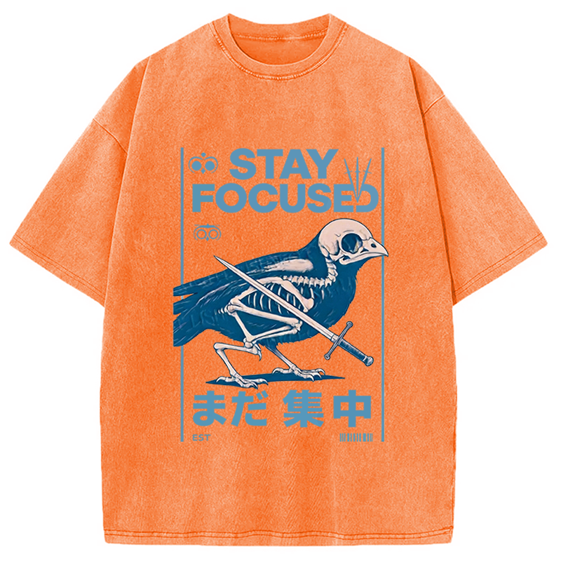 Modecanvas Bird Skull Japanese DTG Printing Washed T-Shirt