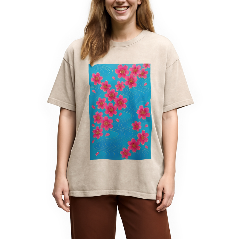 Modecanvas Floating Sakura Blossoms Washed T-Shirt