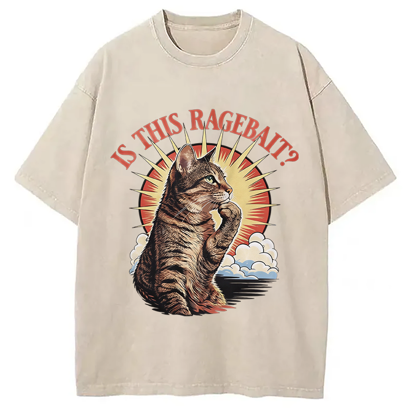 Modecanvas Is This Ragebait? Cat Meme DTG Printing Washed T-Shirt