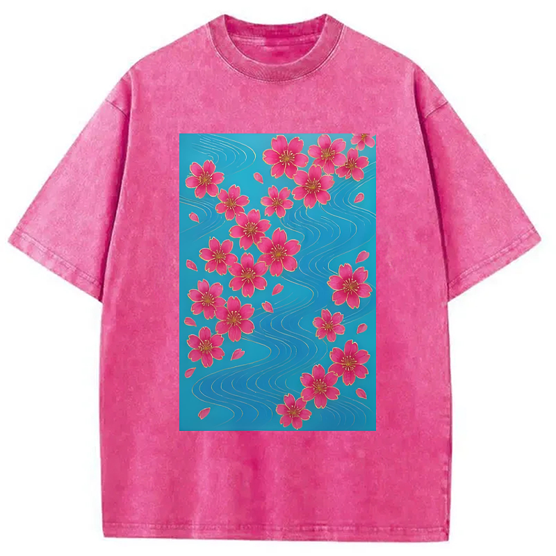 Modecanvas Floating Sakura Blossoms Washed T-Shirt
