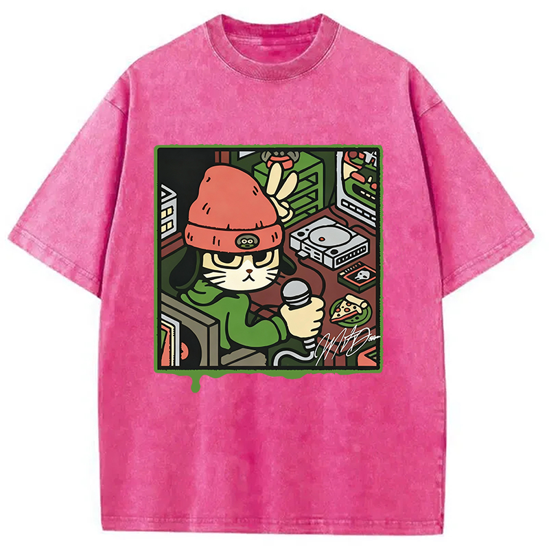 Modecanvas Rapper Cat Washed T-Shirt