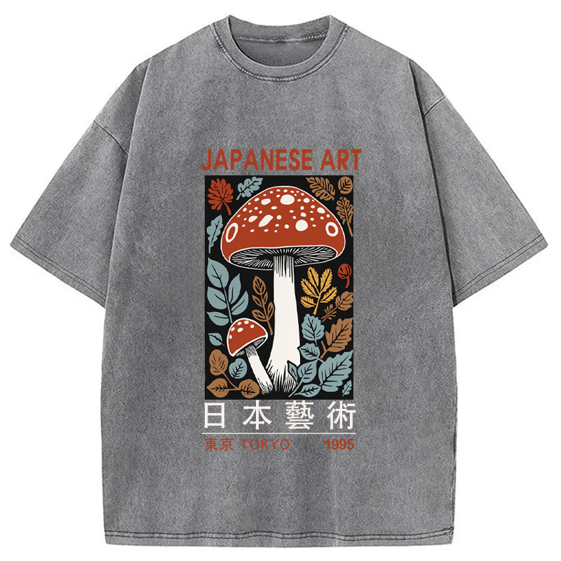 Modecanvas Fall Forest Mushroom Washed T-Shirt