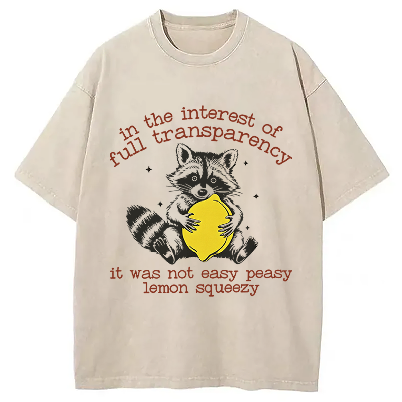 Modecanvas Racoon Lemon Squeezy DTG Printing Washed T-Shirt-modecanvas