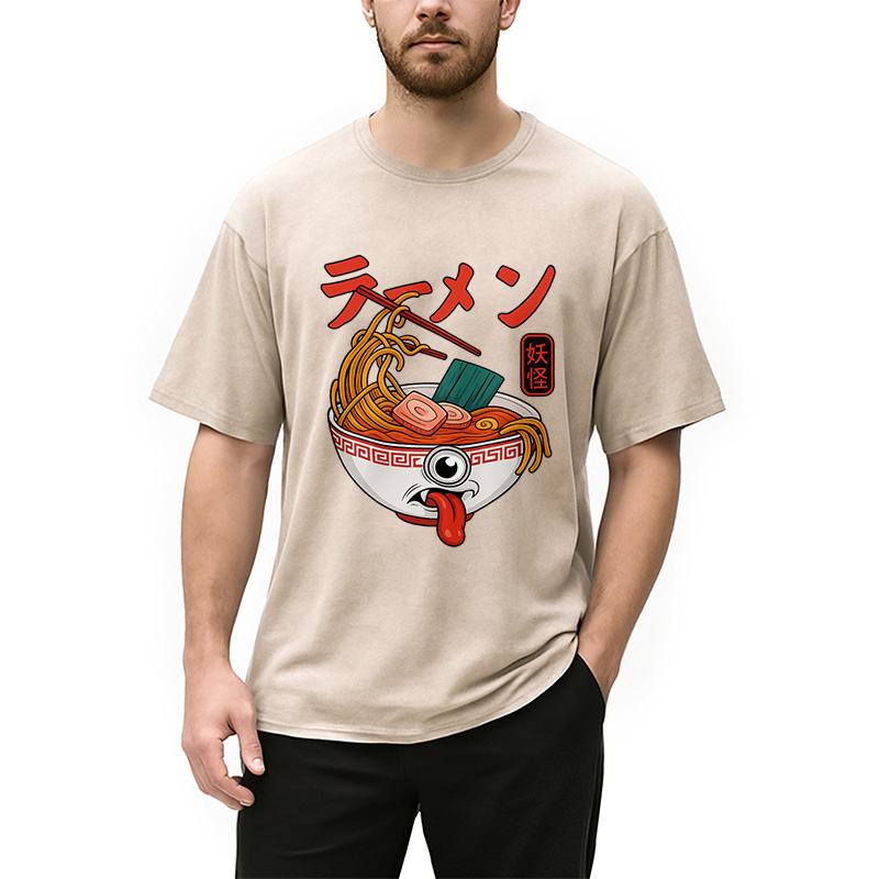 Modecanvas Yokai Ramen Japanese Washed T-Shirt