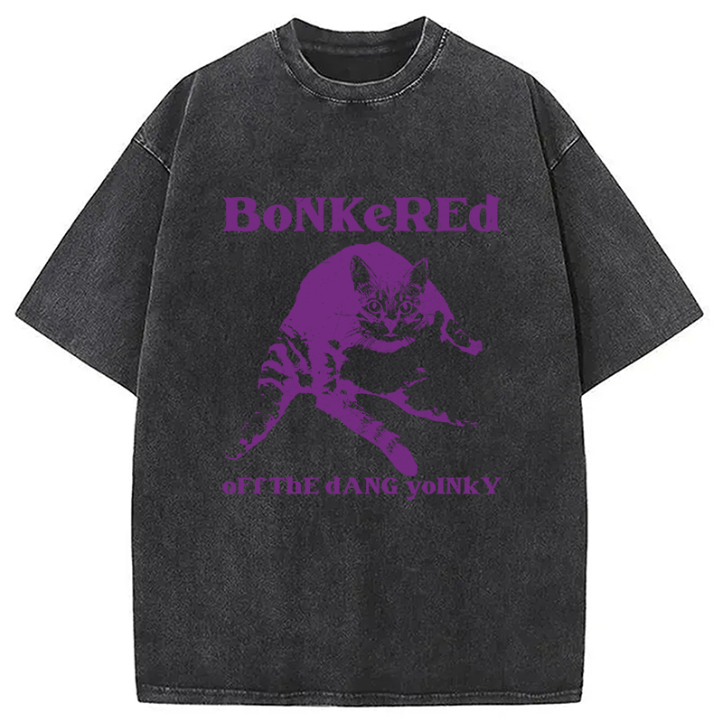 Modecanvas Bonkered Off The Dang Yoinky Cat Meme Washed T-Shirt