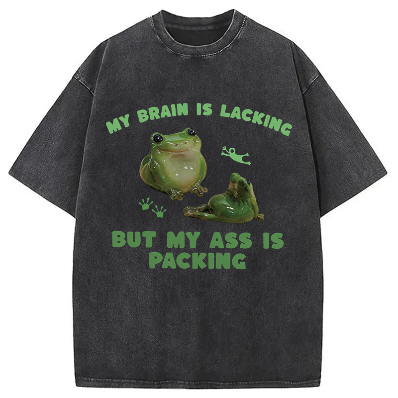 Modecanvas My Brain Is Lacking Funny Frog Meme DTG Printing Washed T-Shirt