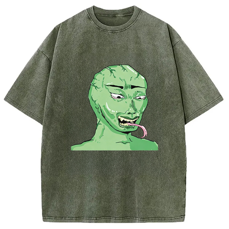 Modecanvas Green Wojak Meme DTG Printing Washed T-Shirt
