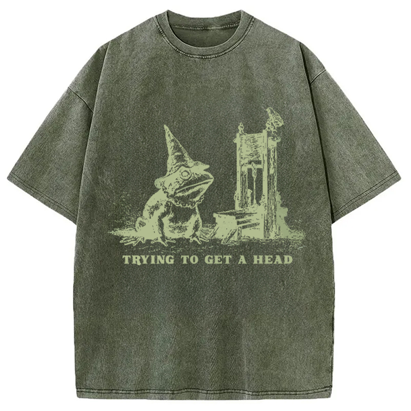 Modecanvas Funny Guillotine Frog DTG Printing Washed T-Shirt