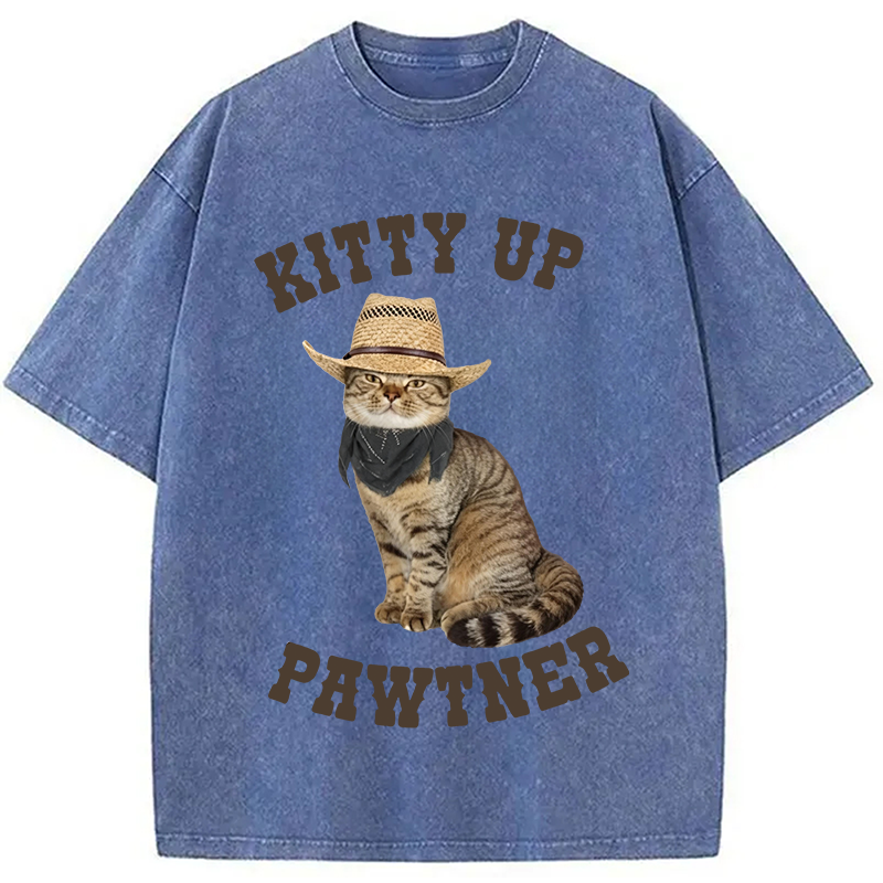 Modecanvas Kitty Up Giddy Up Cat DTG Printing Washed T-Shirt