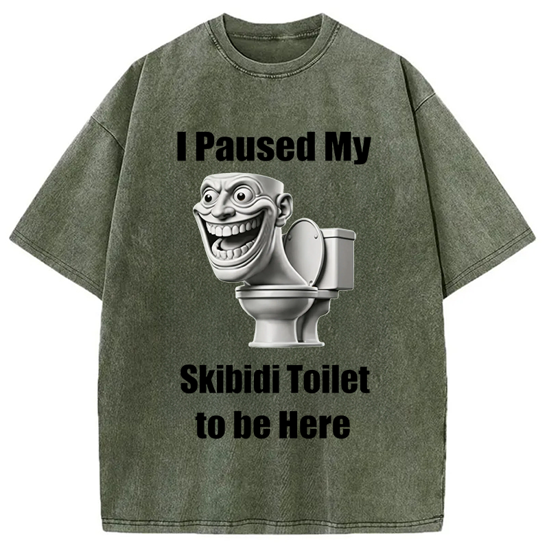 Modecanvas I Paused My Skibidi Toilet To Be Here DTG Printing Washed T-Shirt