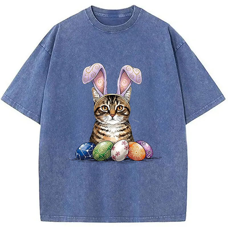 Modecanvas Easter Cat DTG Printing Washed T-Shirt