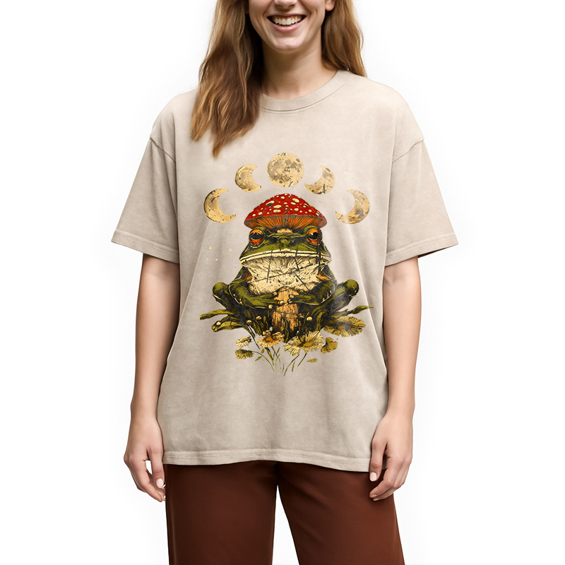 Modecanvas Weird Frog Mushrooms 90s Vintage Washed T-Shirt