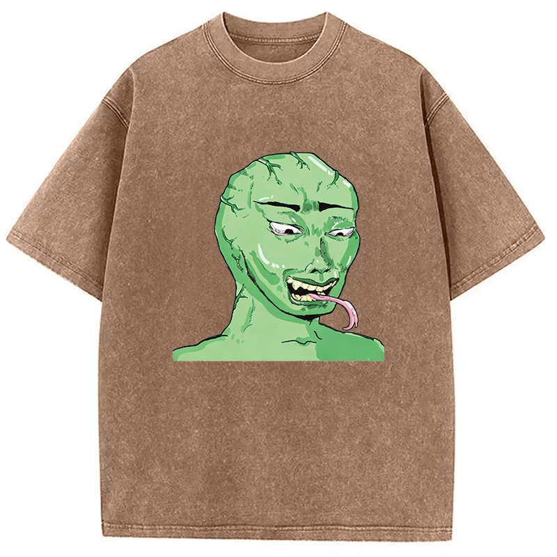 Modecanvas Green Wojak Meme DTG Printing Washed T-Shirt