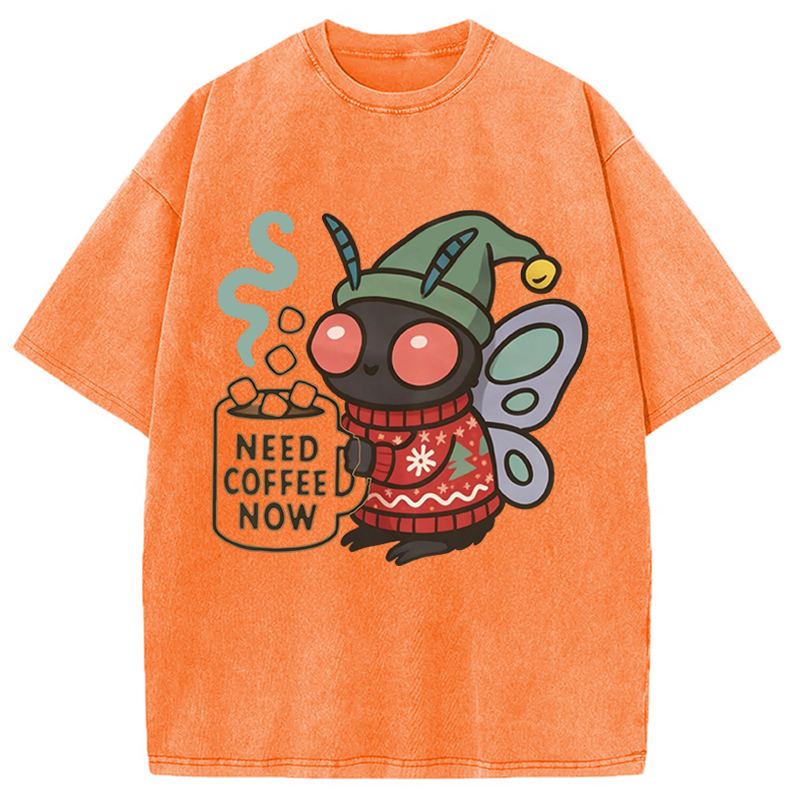 Modecanvas Creepy Cute Mothman Coffee DTG Printing Washed T-Shirt