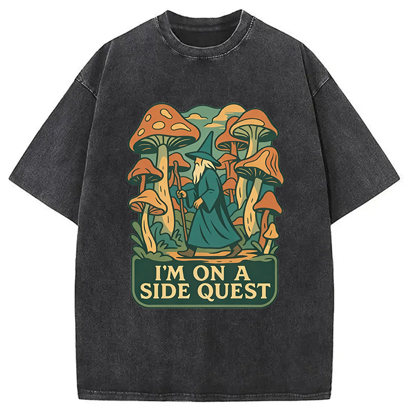 Modecanvas Funny Wizard Side Quest DTG Printing Washed T-Shirt