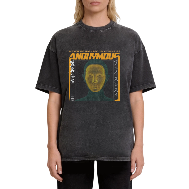 Modecanvas Cyberpunk Anonymous Face DTG Printing Washed T-Shirt