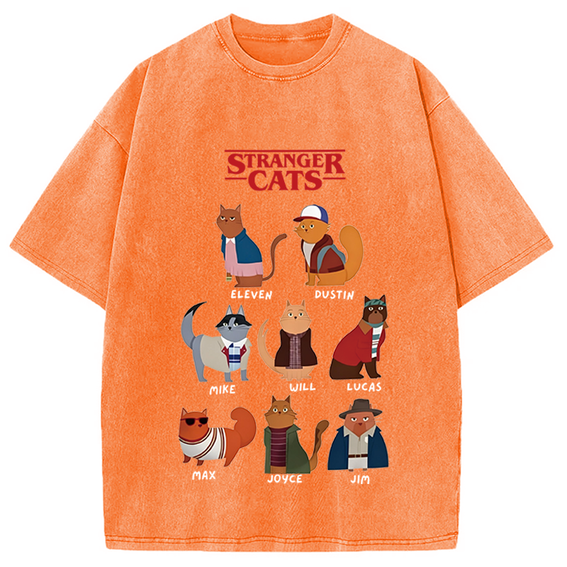 Modecanvas Stranger Cats DTG Printing Washed T-Shirt