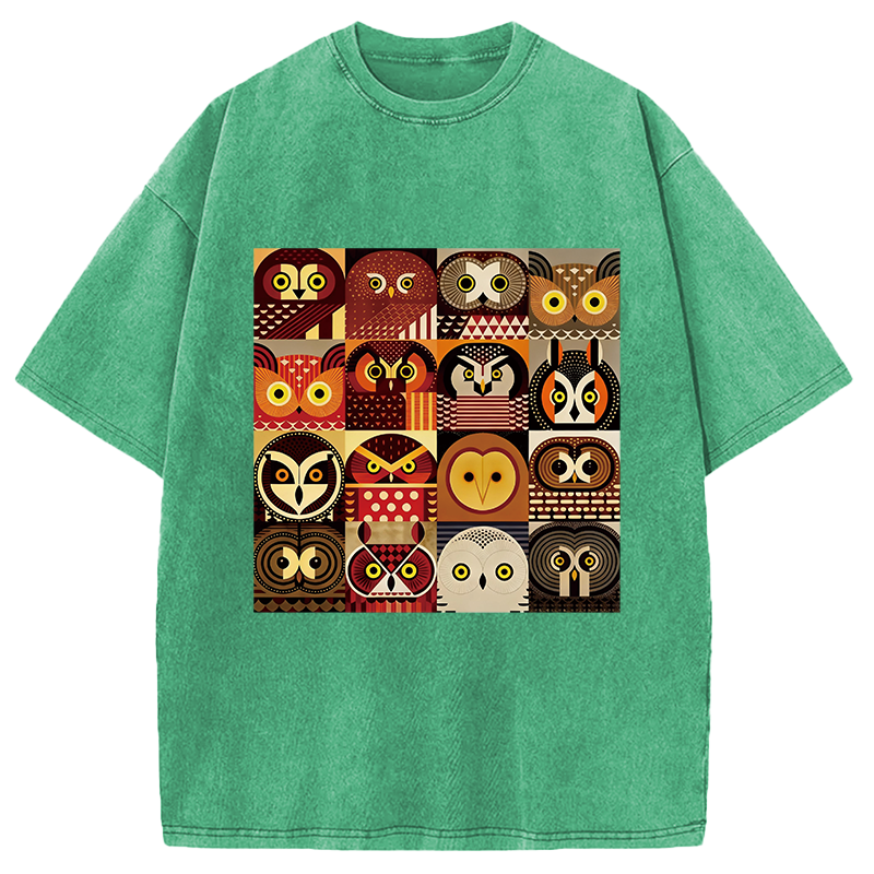 Modecanvas All Kinds Of Owls DTG Printing Washed T-Shirt