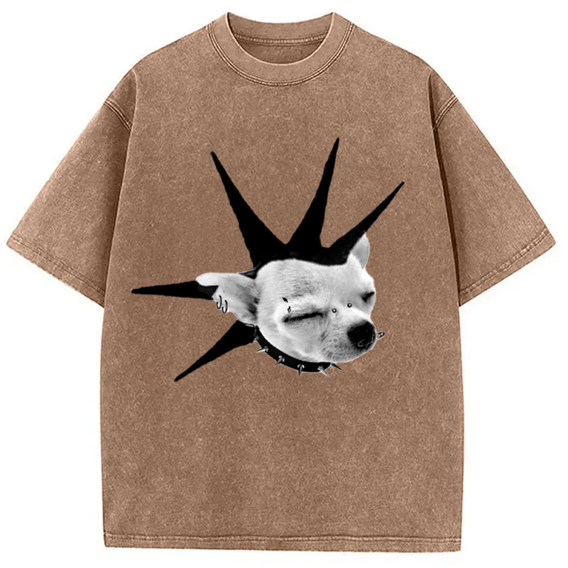 Modecanvas Funny Collar Dog Meme Washed T-Shirt