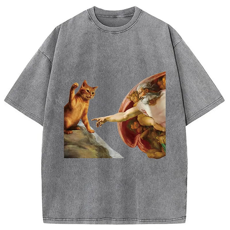Modecanvas The Creation of Cat Washed T-Shirt-modecanvas