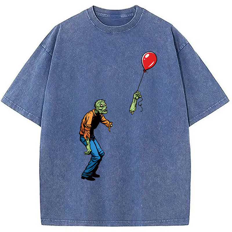 Modecanvas Sad Zombie and Balloon Washed T-Shirt