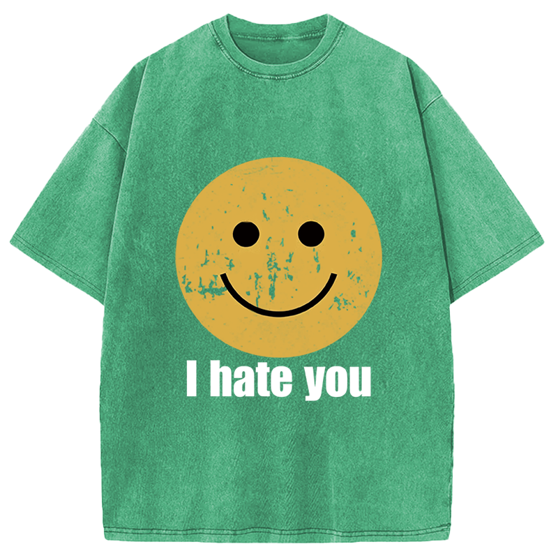 Modecanvas I Hate You Smiley Face Washed T-Shirt-modecanvas