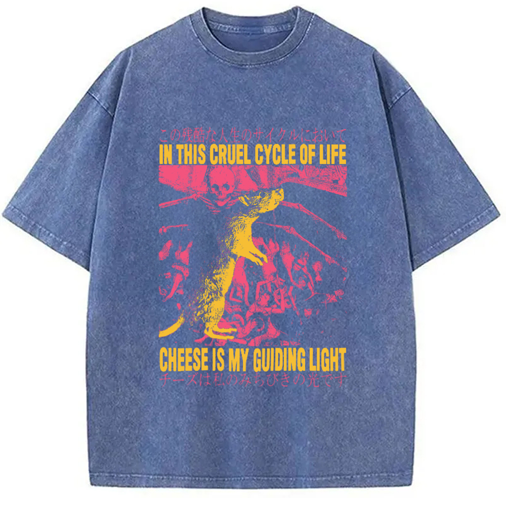 Modecanvas Cheese is My Guiding Light Rat Washed T-Shirt-modecanvas