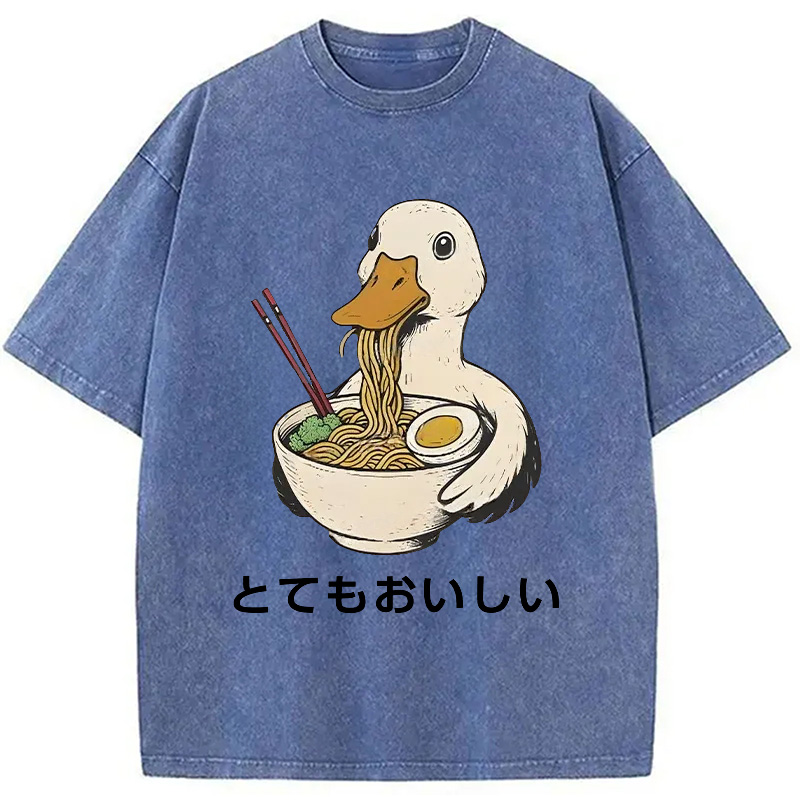Modecanvas Goose Eating Delicious Ramen Washed T-Shirt