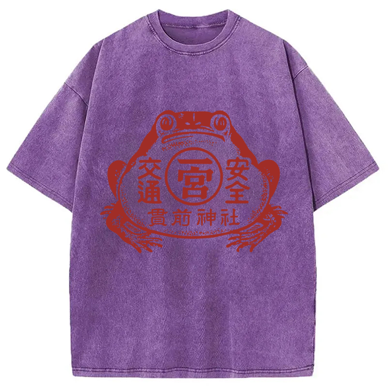 Modecanvas Vintage Japanese Frog DTG Printing Washed T-Shirt