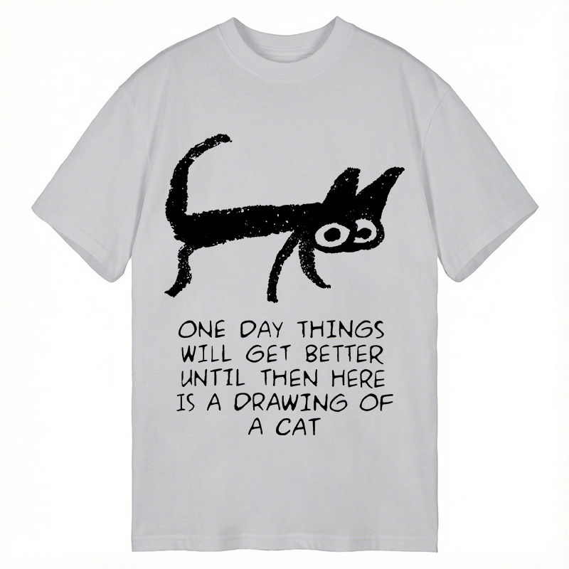 Modecanvas Cat Cheer Up Drawing DTG Printing Classic T-Shirt-modecanvas