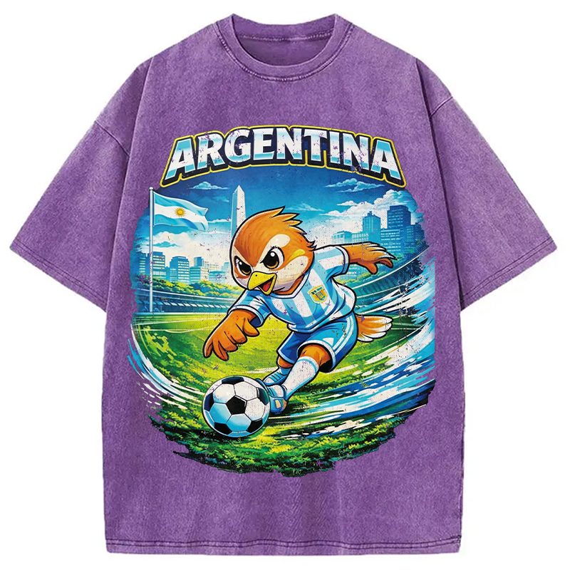 Modecanvas Argentina Rooster Soccer DTG Printing Washed T-Shirt