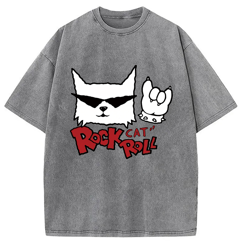Modecanvas Rock Cat Roll DTG Printing Washed T-Shirt