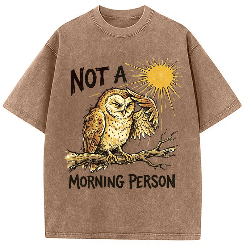 Modecanvas Grumpy Owl Not A Morning Person Funny DTG Printing Washed T-Shirt