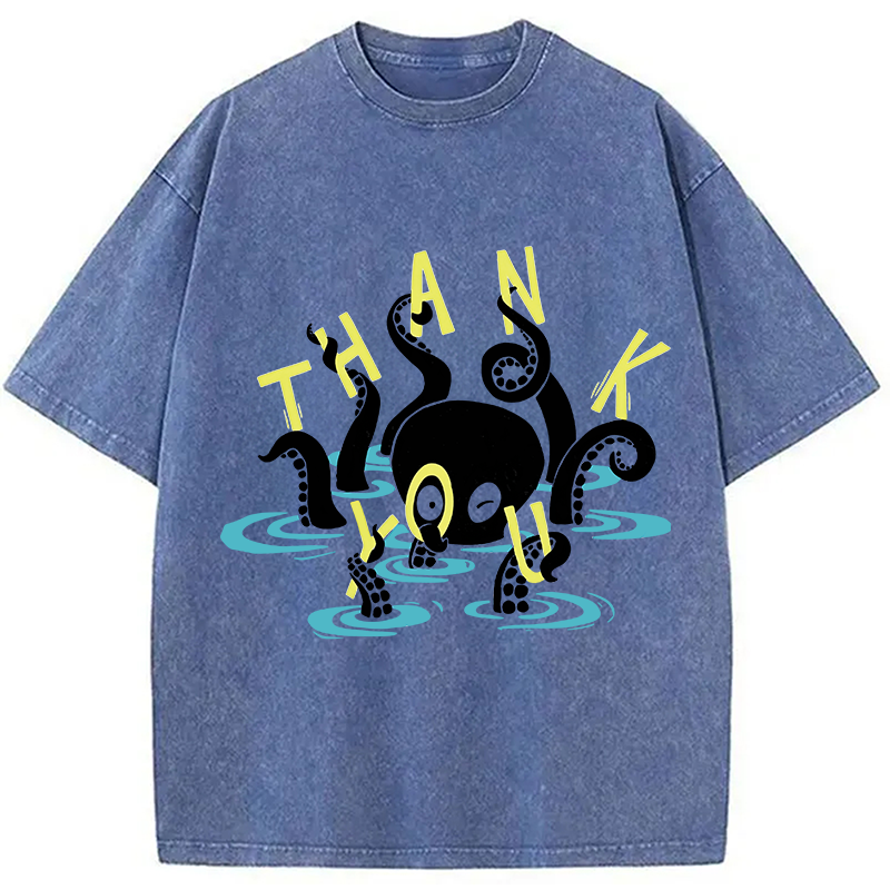 Modecanvas Octopus In Water Thank You DTG Printing Washed T-Shirt