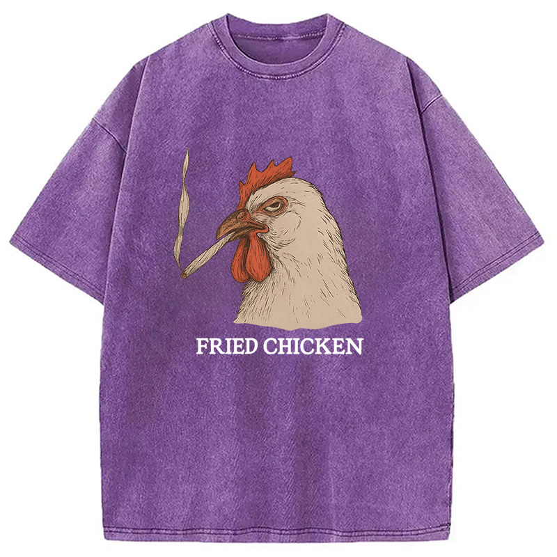 Modecanvas Fried Chicken 420 Smoking Meme Washed T-Shirt-modecanvas