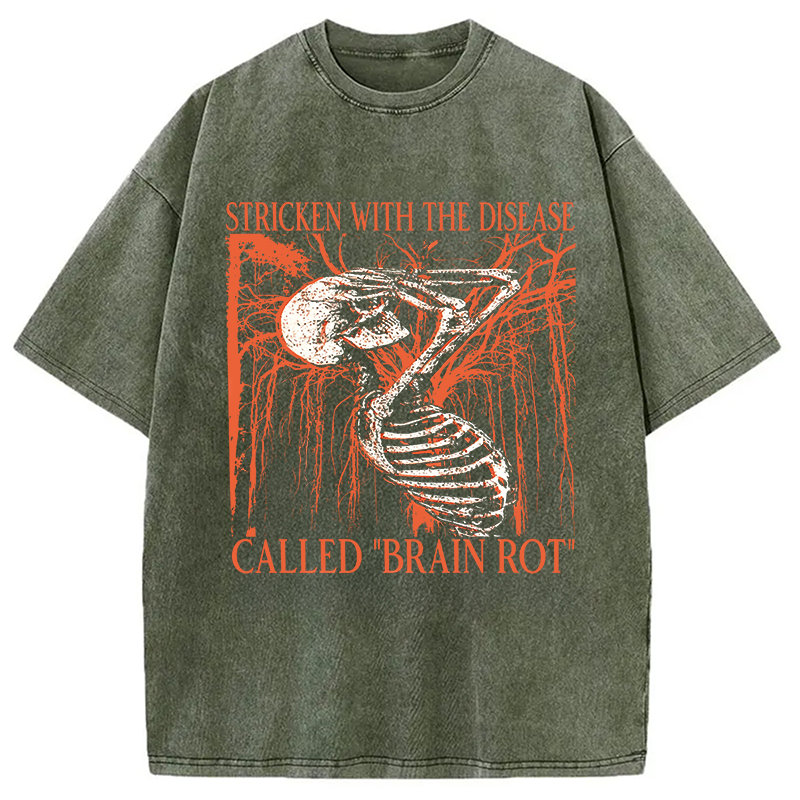Modecanvas Brain Rot Skeleton DTG Printing Washed T-Shirt-modecanvas