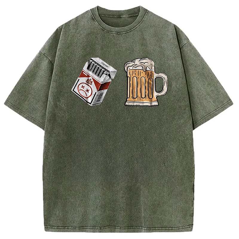 Modecanvas Cigarette and Beer Breakfast Combo Joke Washed T-Shirt