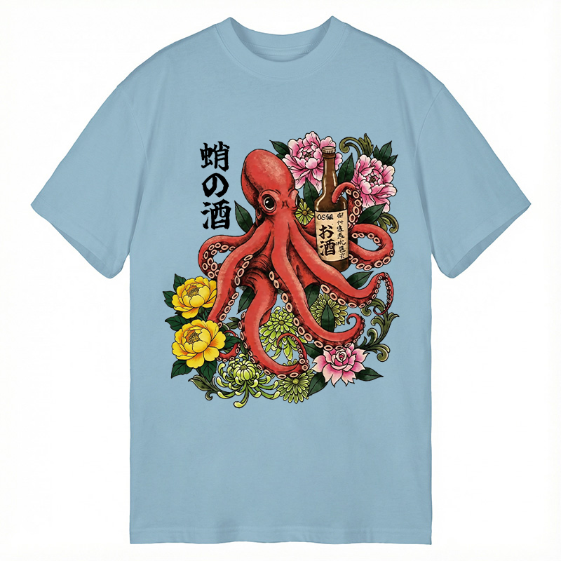 Modecanvas Octopus with Sake Bottle DTG Printing Classic T-Shirt-modecanvas
