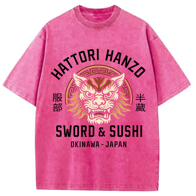 Modecanvas Hattori Lion Japanese Samurai DTG Printing Washed T-Shirt