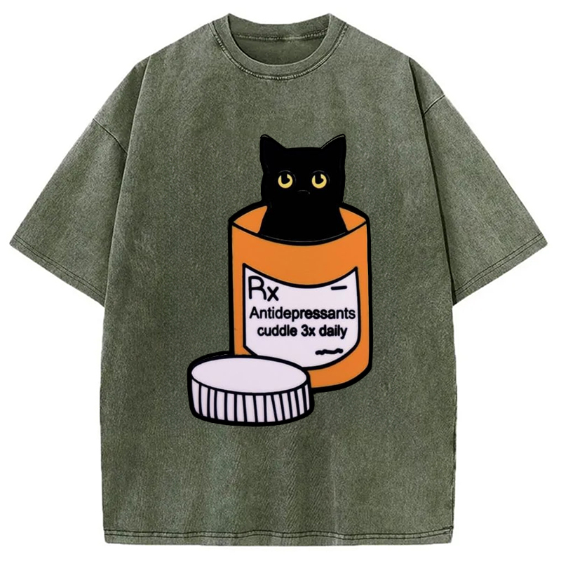 Modecanvas Black Cat Medicine Bottle Washed T-Shirt