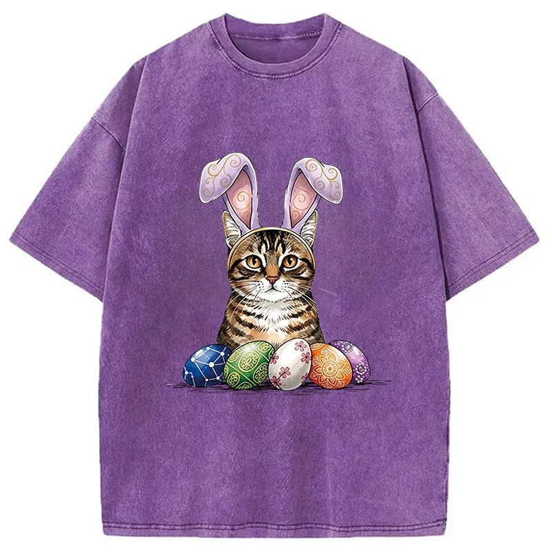 Modecanvas Easter Cat DTG Printing Washed T-Shirt