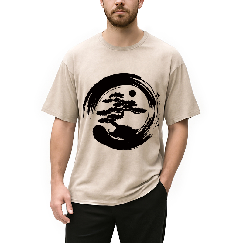 Modecanvas Zen Bonsai DTG Printing Washed T-Shirt