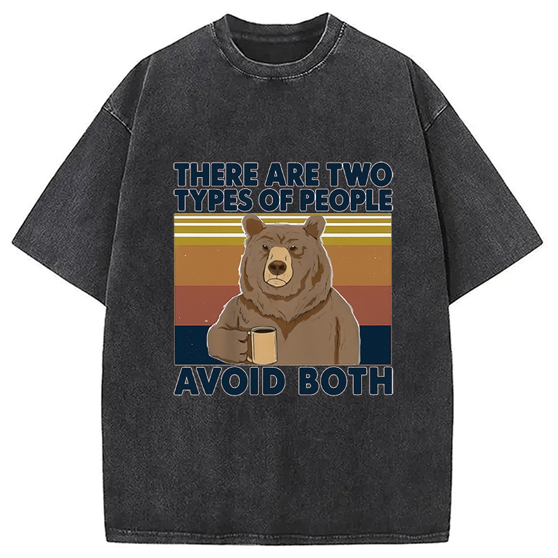 Modecanvas Bear Drink Coffee Washed T-Shirt