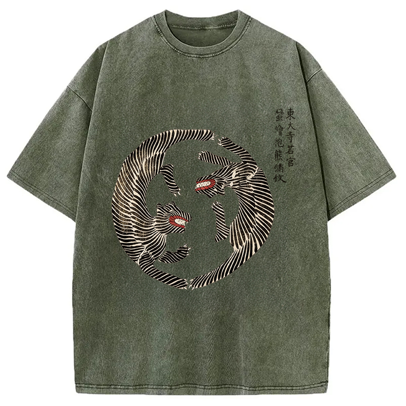 Modecanvas Minimalist Tiger DTG Printing Washed T-Shirt-modecanvas